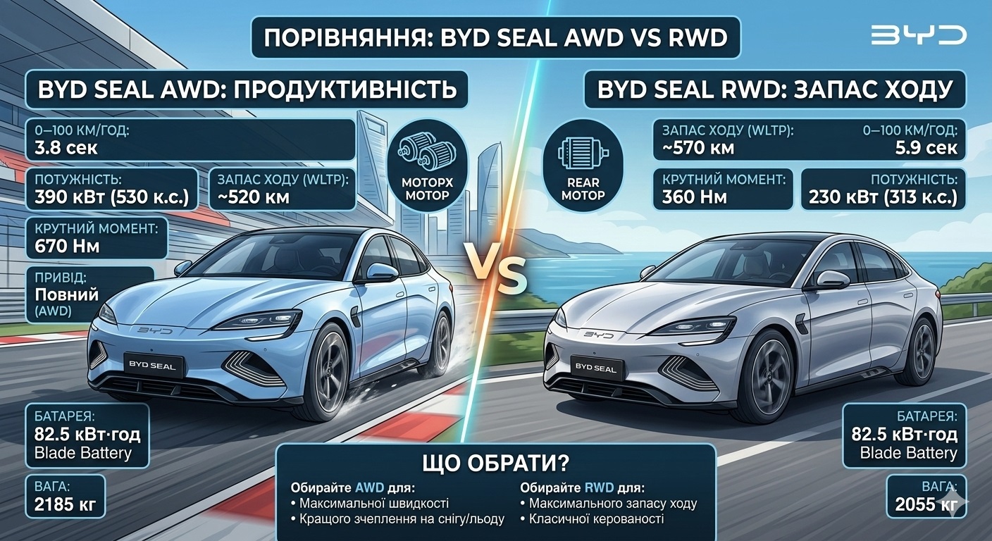 BYD Seal AWD vs RWD — у чому різниця між версіями та яку модифікацію обрати