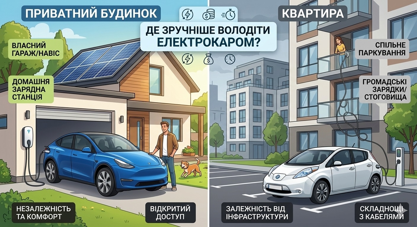 Електромобіль у приватному будинку чи квартирі: де зручніше володіти електрокаром